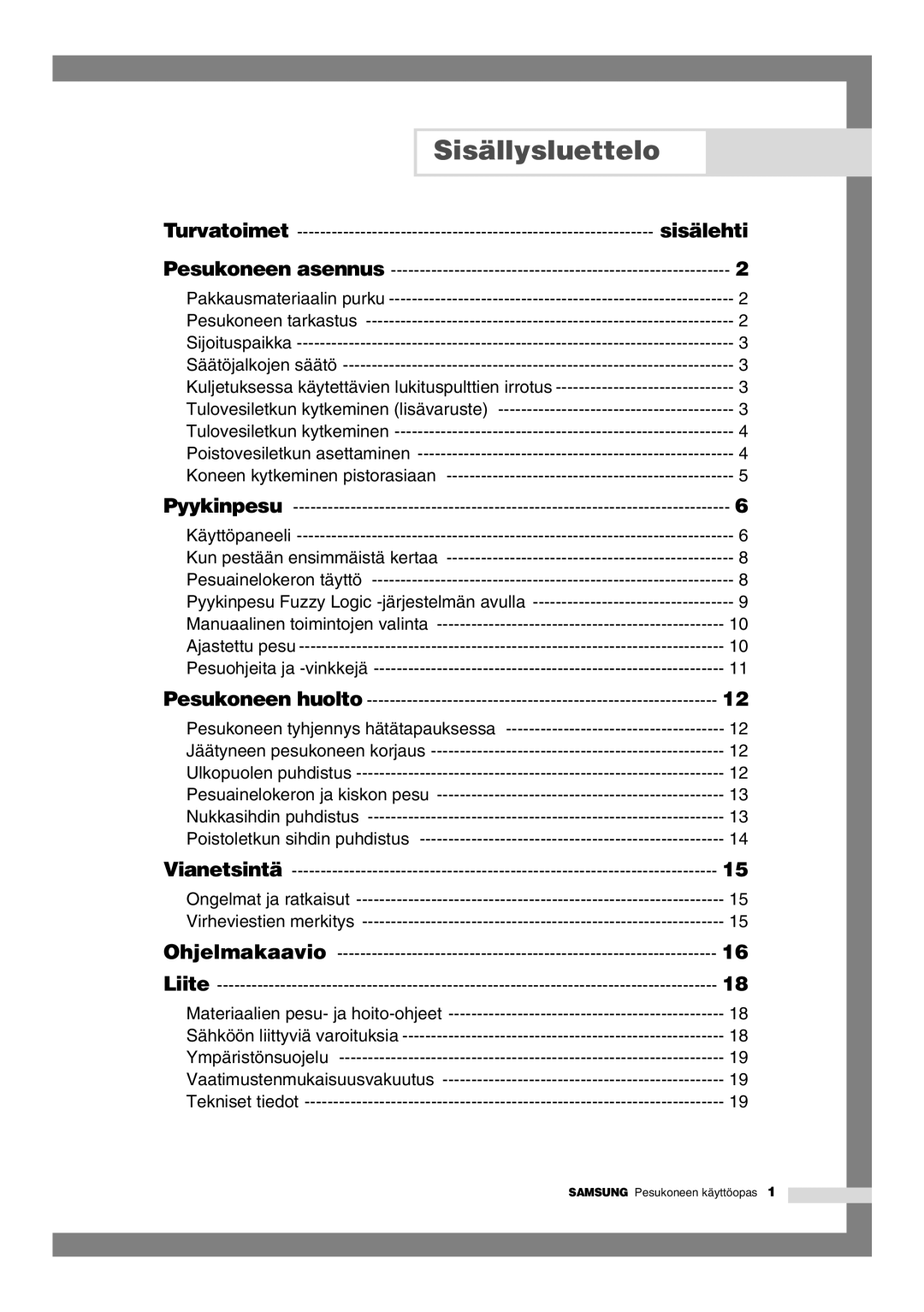 Samsung B1245GW/XEE, B1445GW/XEE manual Sisällysluettelo, Sisälehti 