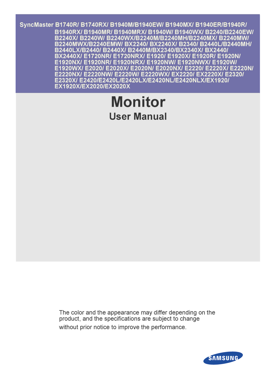 Samsung B1940ER, B1940EW, B2240EW, B2240MH, B2440MH, B2240EMW, BX2340X, EX2020X, E2420LX, E2420NLX, EX1920X user manual Monitor 
