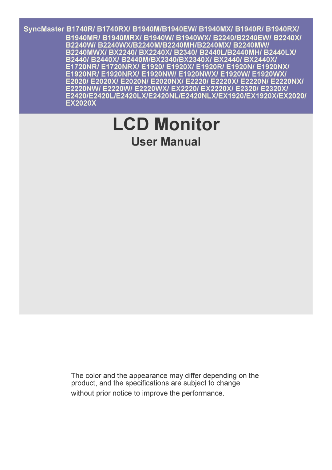 Samsung B2240MWX user manual LCD Monitor 