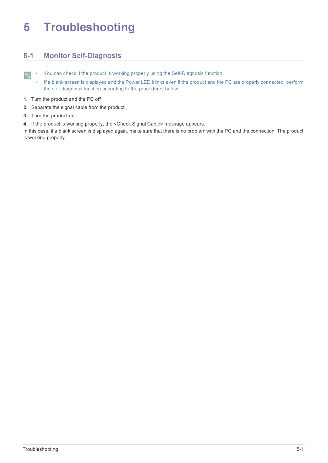 Samsung B2240MWX user manual Troubleshooting, Monitor Self-Diagnosis 