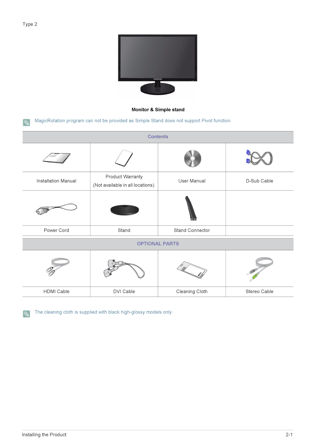 Samsung B2240MWX user manual Monitor & Simple stand 