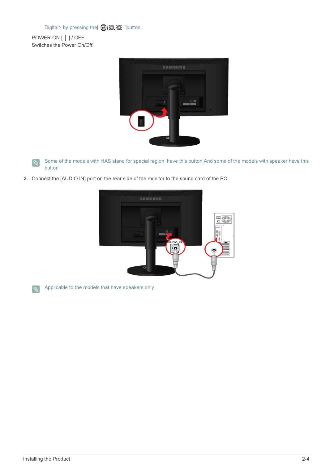 Samsung B2240MWX user manual Digital by pressing the button 