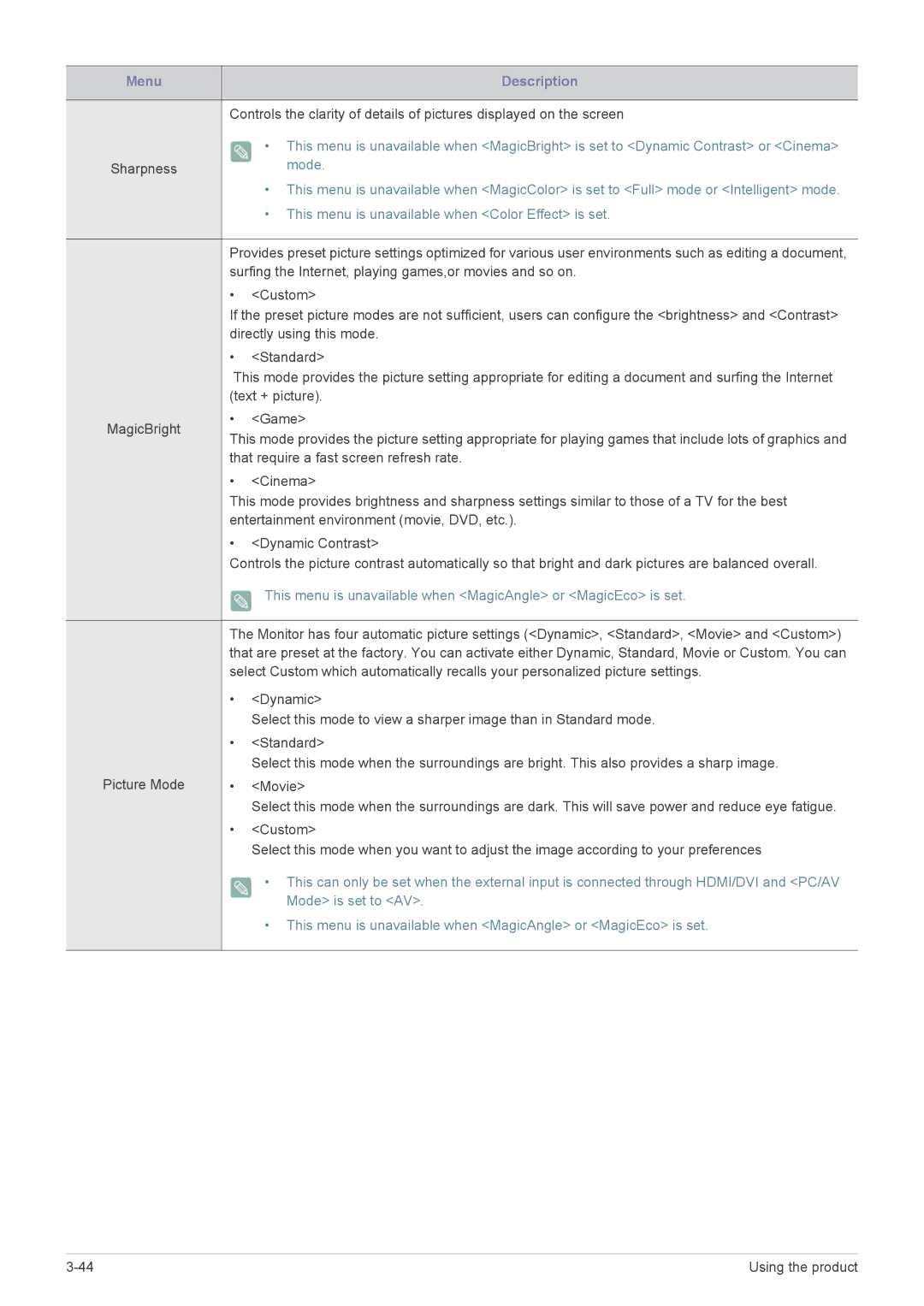 Samsung B2240MWX user manual Mode is set to AV 