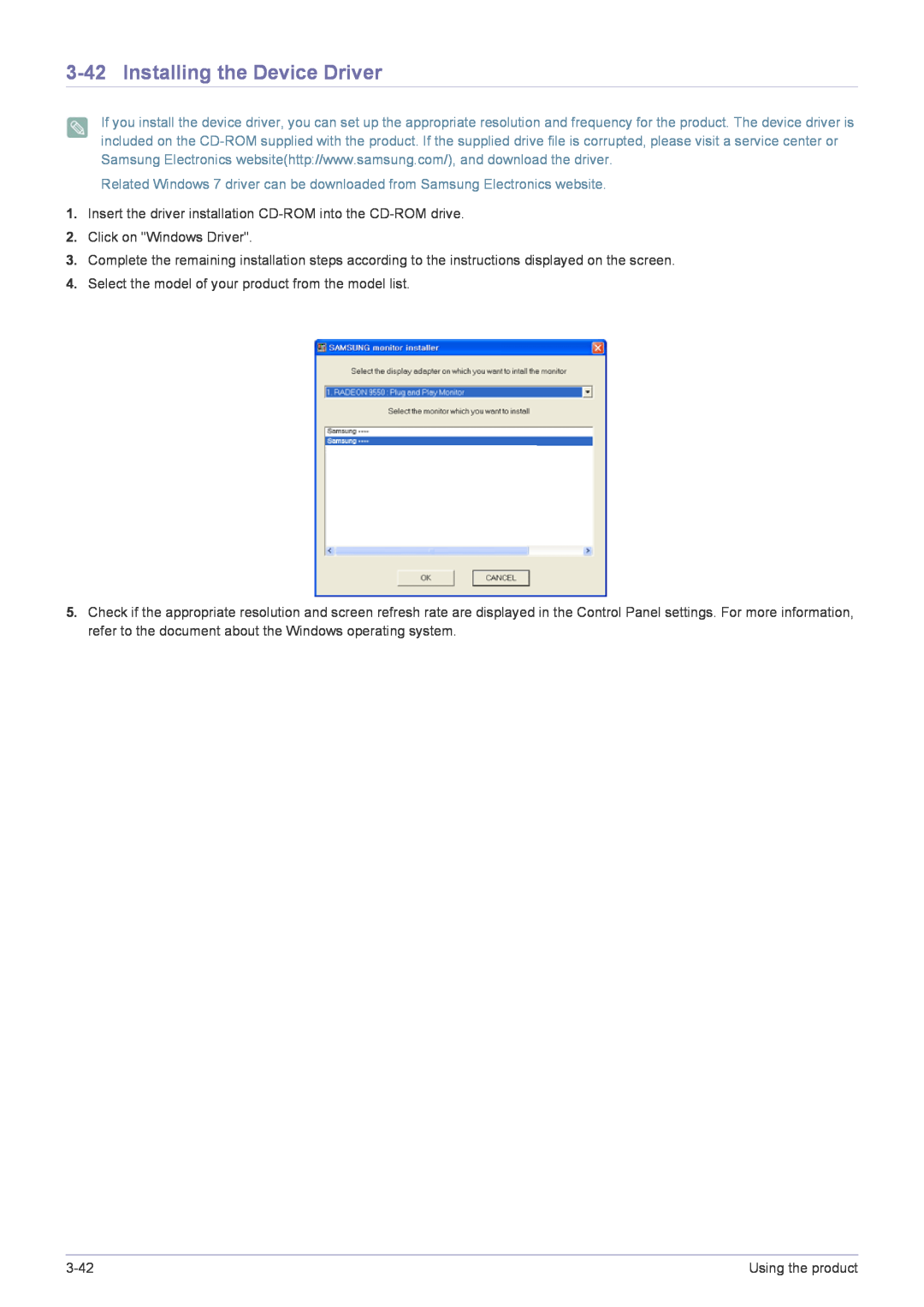 Samsung B2240MWX user manual Installing the Device Driver 