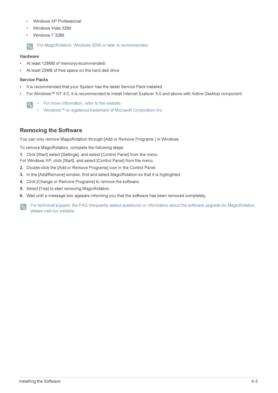 Samsung B2240W, B2240X, B1940MRX, B1940EW, B1940MX, B1940RX, B1740RX, B2240EW, B1940WX user manual Service Packs 