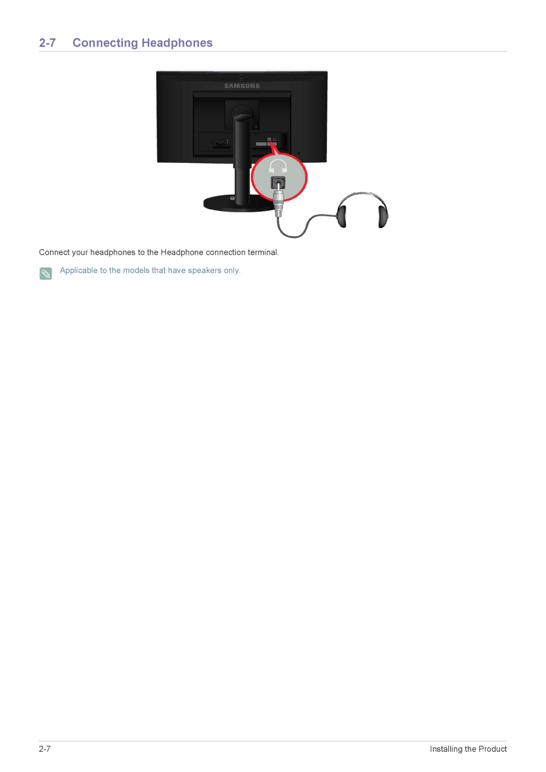 Samsung B2240W, B2240X, B1940MRX, B1940EW, B1940MX, B1940RX, B1740RX, B2240EW, B1940WX user manual Connecting Headphones 