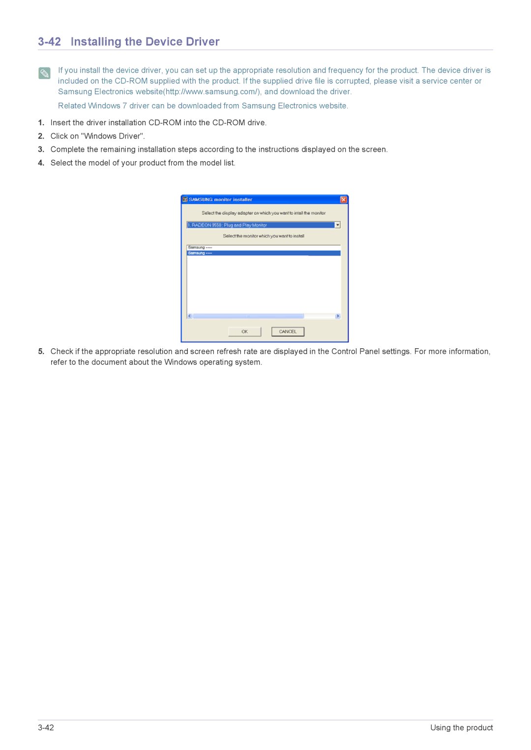 Samsung B2240W, B2240X, B1940MRX, B1940EW, B1940MX, B1940RX, B1740RX, B2240EW, B1940WX Installing the Device Driver 