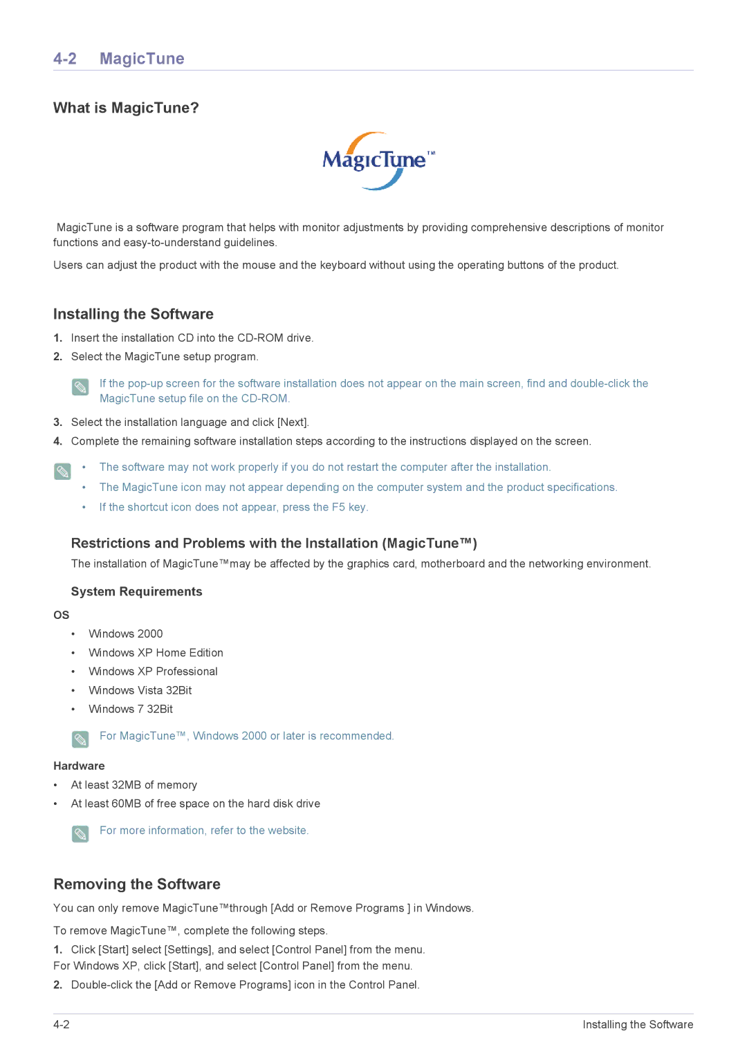 Samsung B1940RX, B2240W, B2240X, B1940MRX, B1940EW, B1940MX, B1740RX, B2240EW, B1940WX user manual What is MagicTune? 