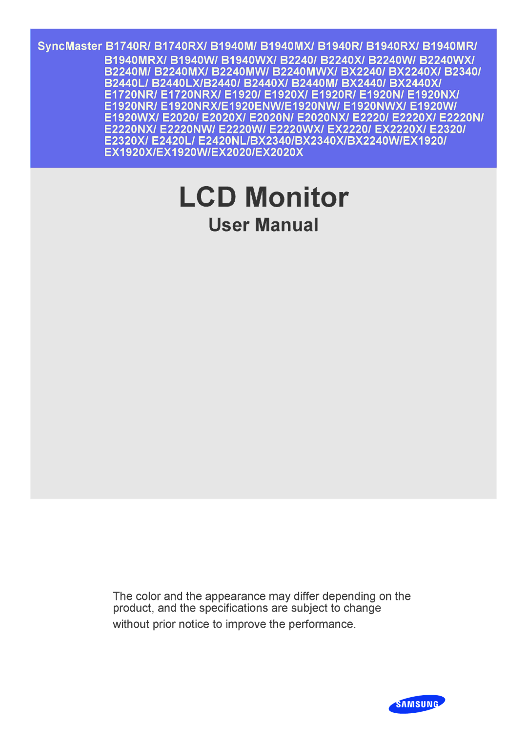 Samsung B2240M, B2240WX user manual LCD Monitor 