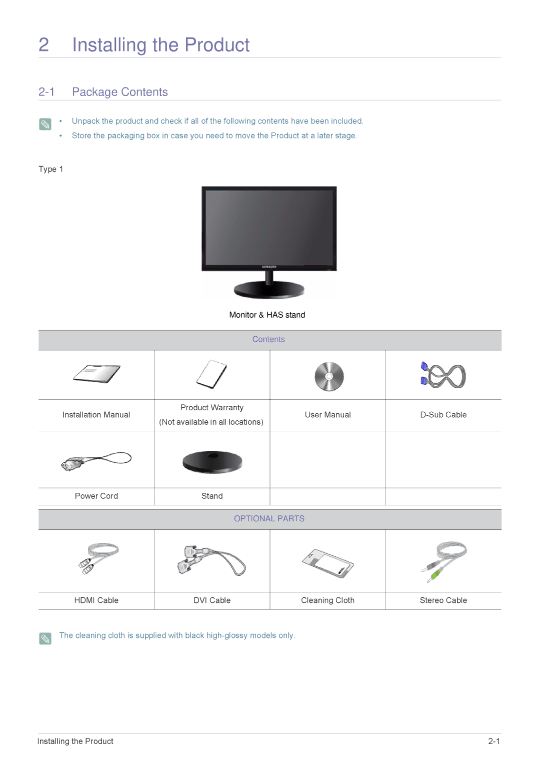 Samsung B2240WX, B2240M user manual Installing the Product, Package Contents 