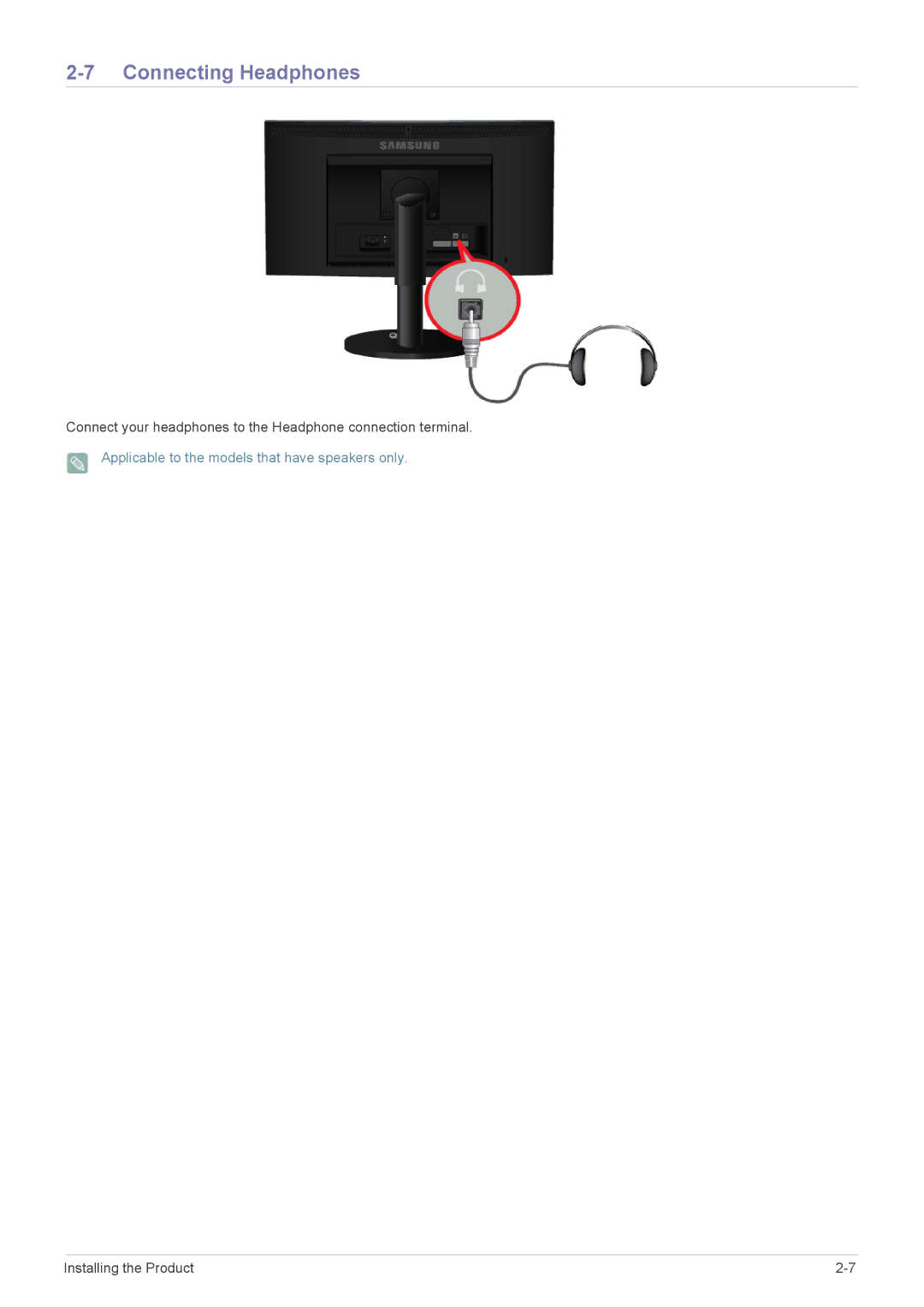 Samsung B2240WX, B2240M user manual Connecting Headphones 