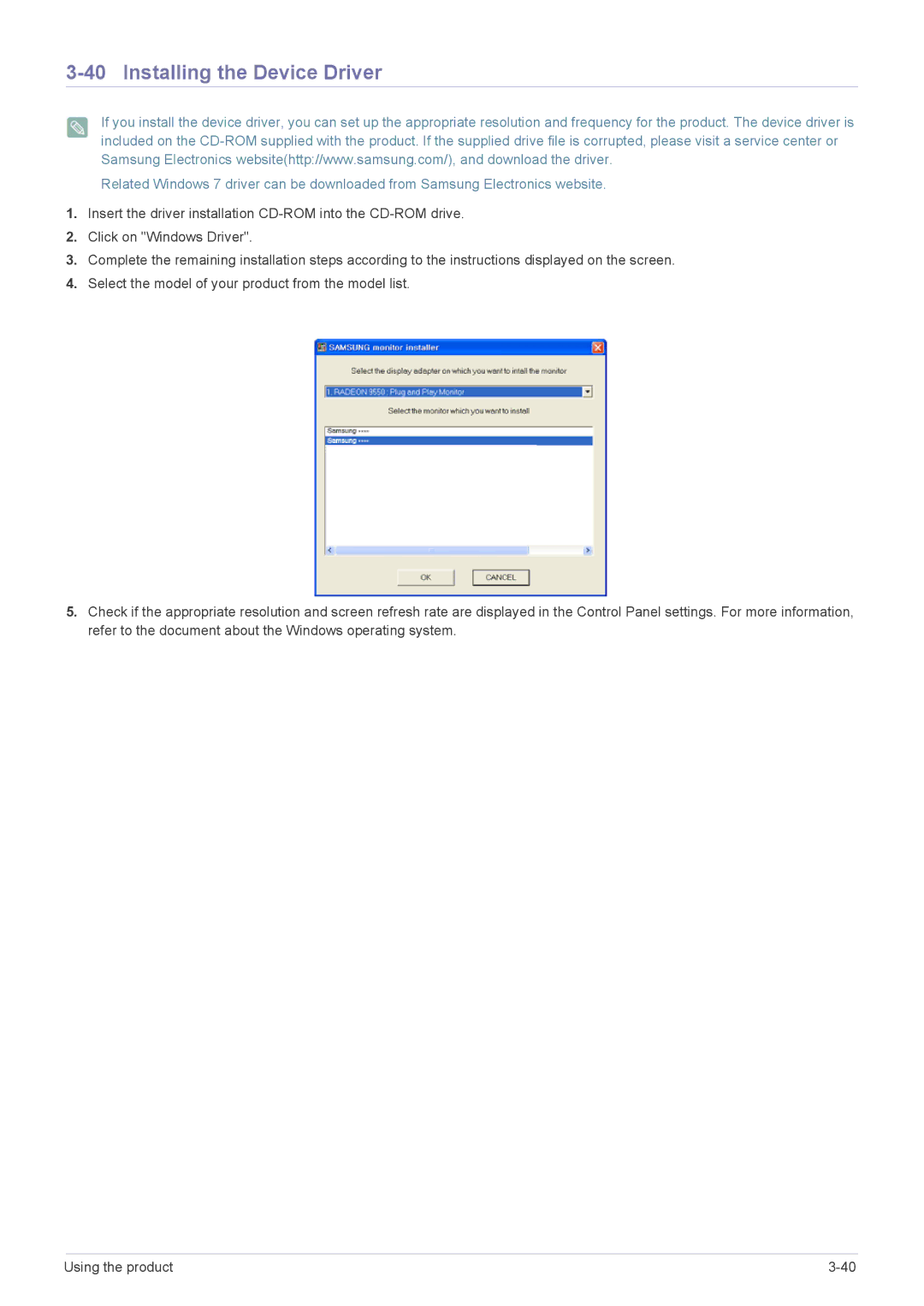 Samsung B2240M, B2240WX user manual Installing the Device Driver 