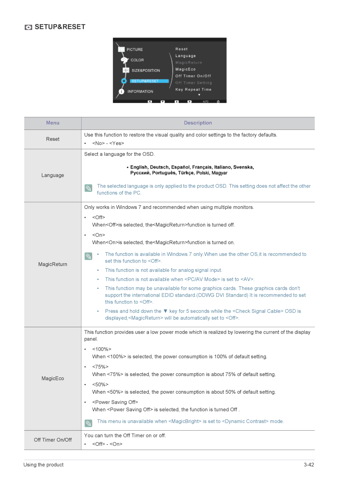 Samsung B2240WX, B2240M user manual Setup&Reset 