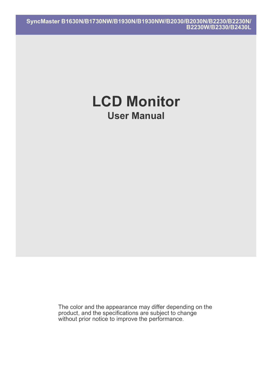 Samsung B2430L, B2330, B1930NW, B1730NW, B1630N, B2230W, B2230N, B2030N user manual LCD Monitor 