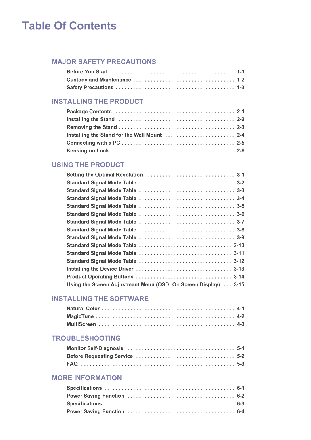 Samsung B1930NW, B2330, B2430L, B1730NW, B1630N, B2230W, B2230N, B2030N user manual Table Of Contents 