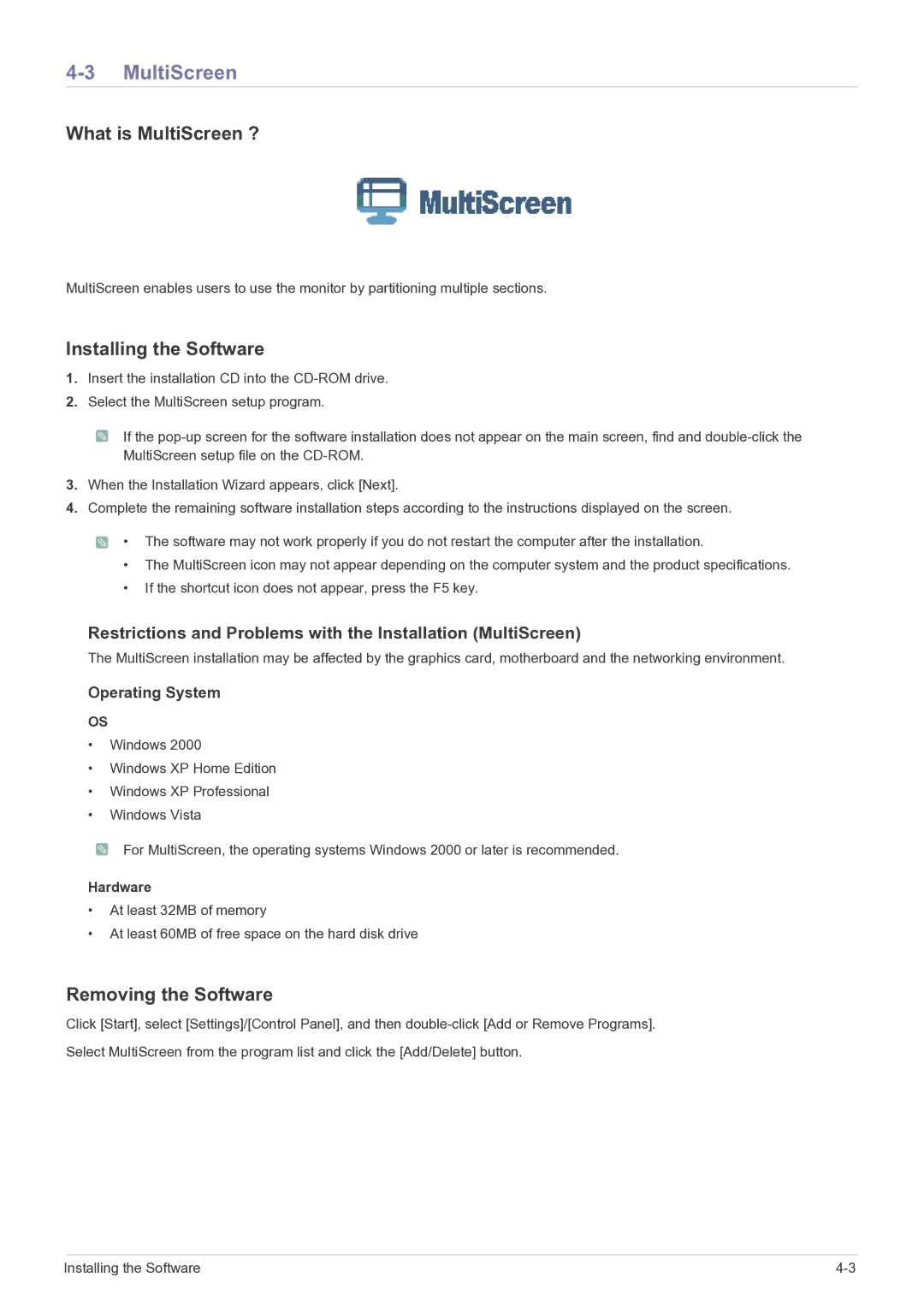 Samsung B2230N, B2330, B2430L, B1930NW, B1730NW, B1630N, B2230W, B2030N user manual What is MultiScreen ? 