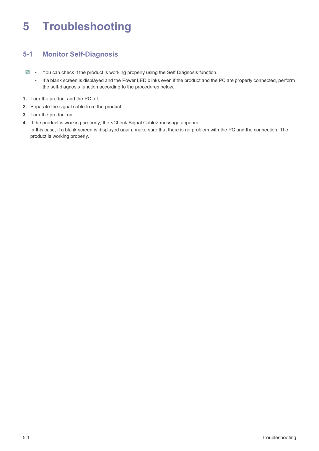 Samsung B2030N, B2330, B2430L, B1930NW, B1730NW, B1630N, B2230W, B2230N user manual Troubleshooting, Monitor Self-Diagnosis 