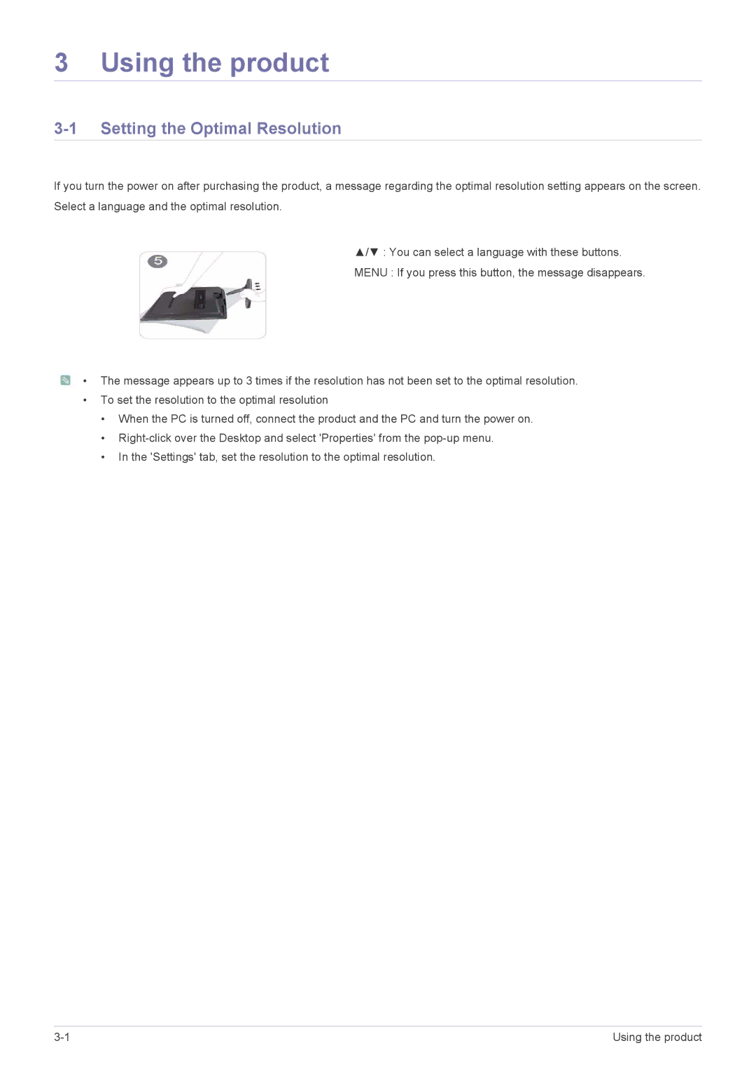 Samsung B2330, B2430L, B1930NW, B1730NW, B1630N, B2230W, B2230N, B2030N Using the product, Setting the Optimal Resolution 