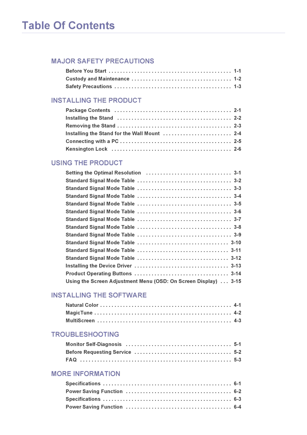 Samsung B1930NW, B2330, B2430L, B1730NW, B1630N, B2230W, B2230N, B2030N user manual Table Of Contents 