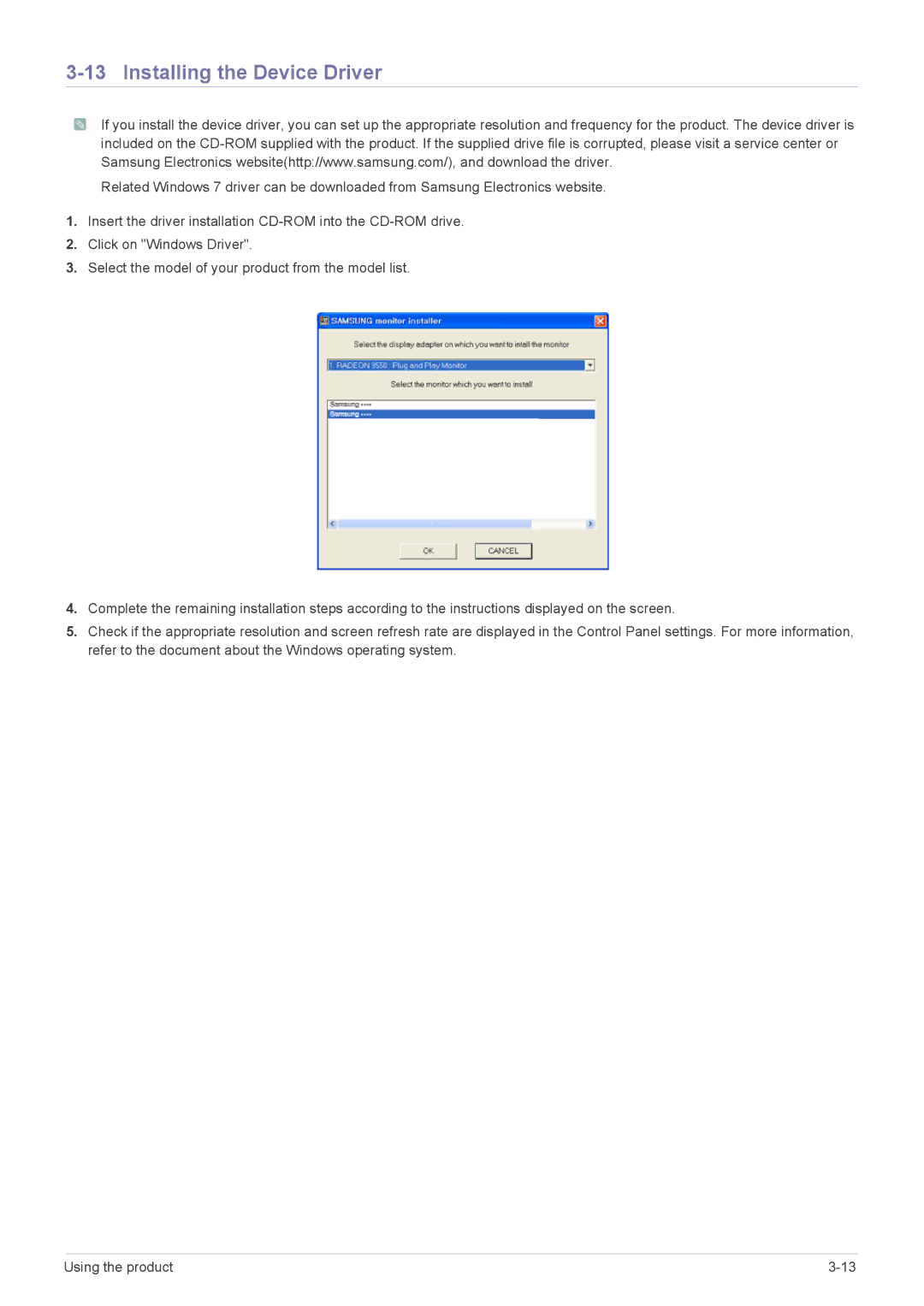 Samsung B2330, B2430L, B1930NW, B1730NW, B1630N, B2230W, B2230N, B2030N user manual Installing the Device Driver 