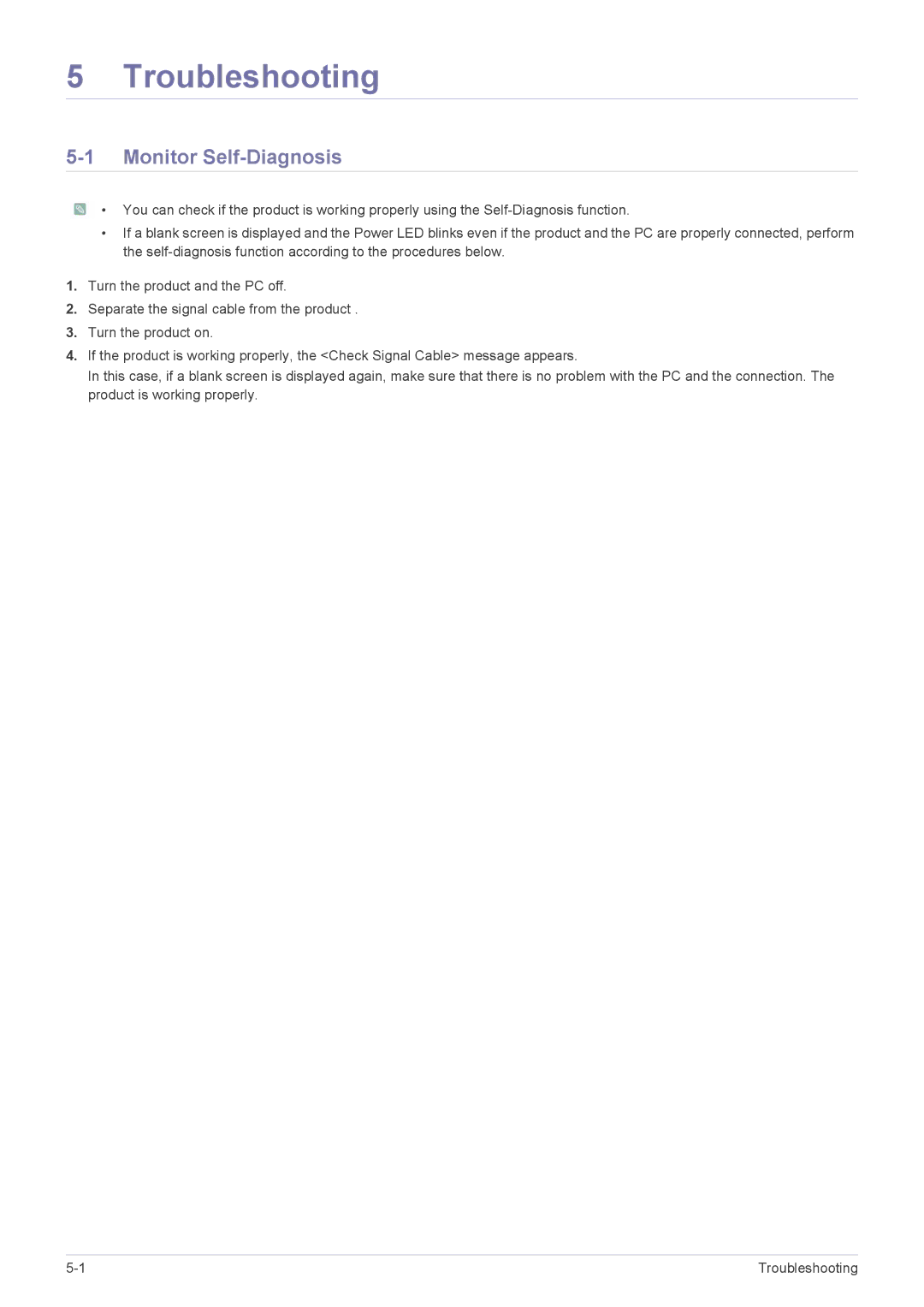 Samsung B2030N, B2330, B2430L, B1930NW, B1730NW, B1630N, B2230W, B2230N user manual Troubleshooting, Monitor Self-Diagnosis 