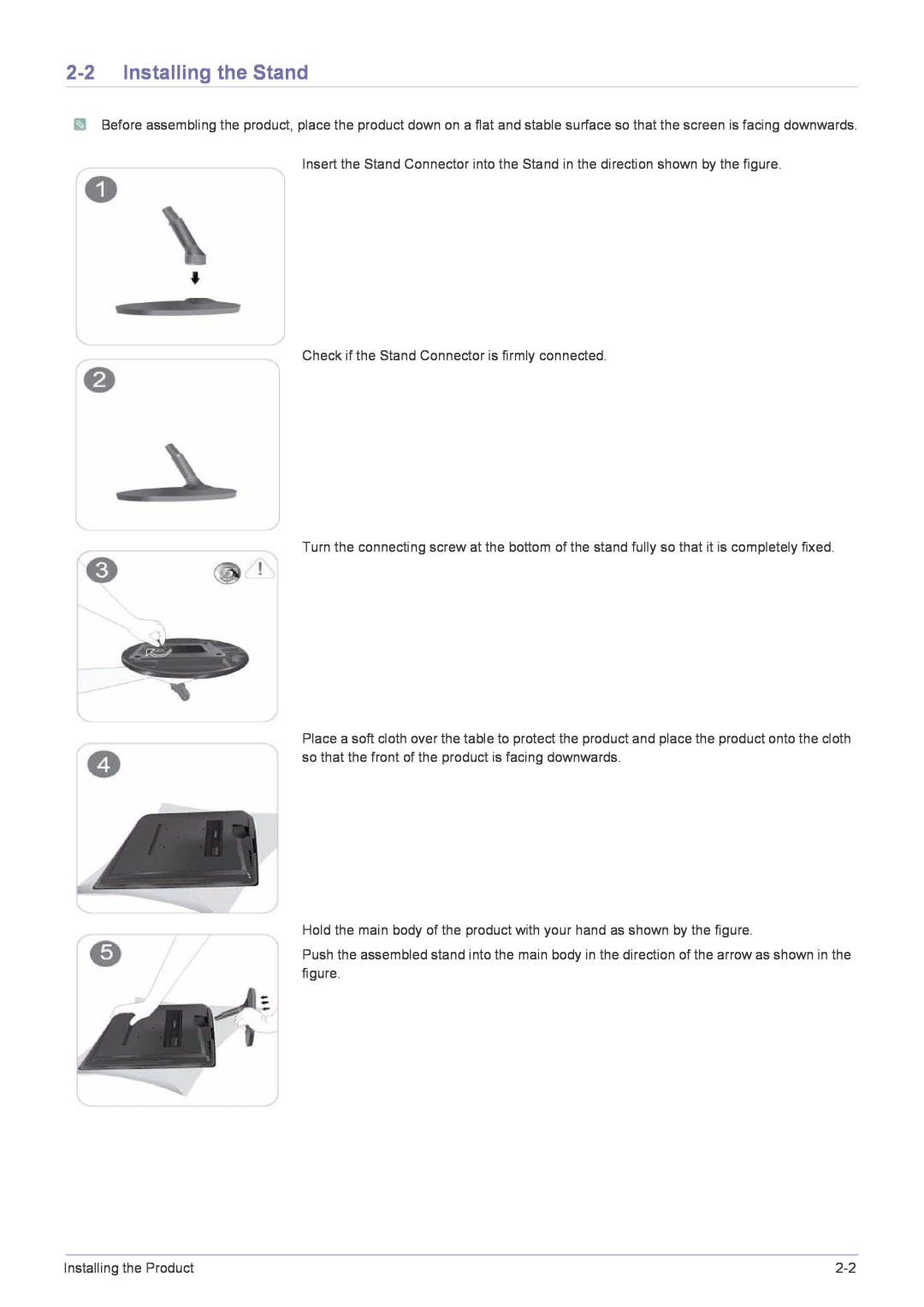 Samsung B1930NW, B2330, B2430L, B1730NW, B1630N, B2230W, B2230N, B2030N user manual Installing the Stand 