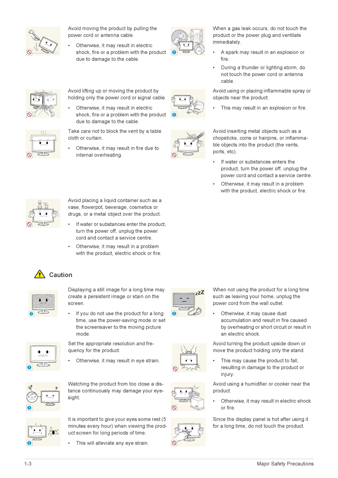 Samsung B2430HD, B2330HD, B1930HD, B2230HD, B2030HD user manual Major Safety Precautions 