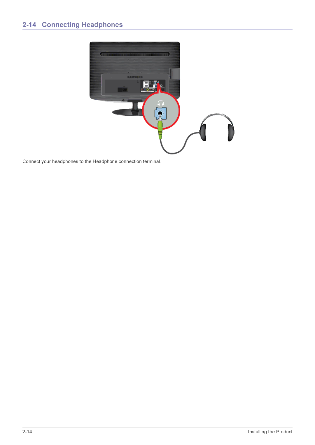 Samsung B2030HD, B2330HD, B2430HD, B1930HD, B2230HD user manual Connecting Headphones 