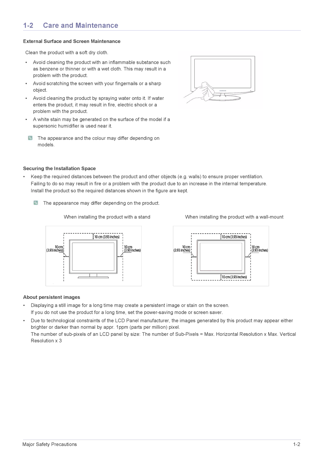 Samsung B2430HD, B2330HD Care and Maintenance, External Surface and Screen Maintenance, Securing the Installation Space 