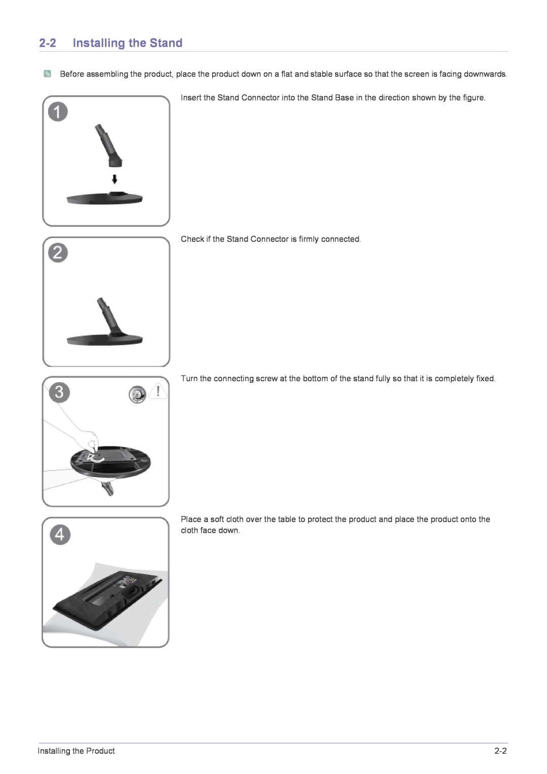 Samsung B2030HD, B2330HD, B2430HD, B1930HD, B2230HD user manual Installing the Stand 