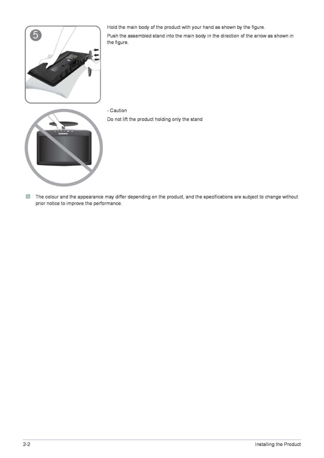 Samsung B2330HD, B2430HD, B1930HD, B2230HD, B2030HD user manual Do not lift the product holding only the stand 