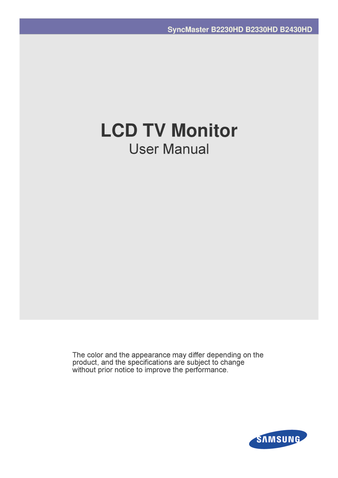 Samsung B2430HD, B2330HD, B2230HD user manual LCD TV Monitor 