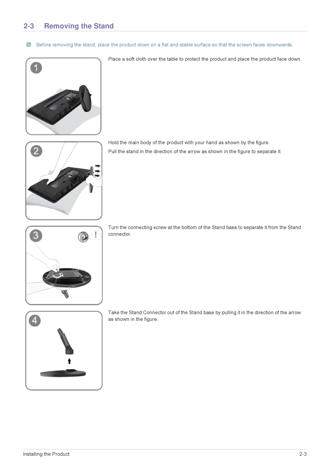 Samsung B2330HD, B2430HD, B2230HD user manual Removing the Stand 