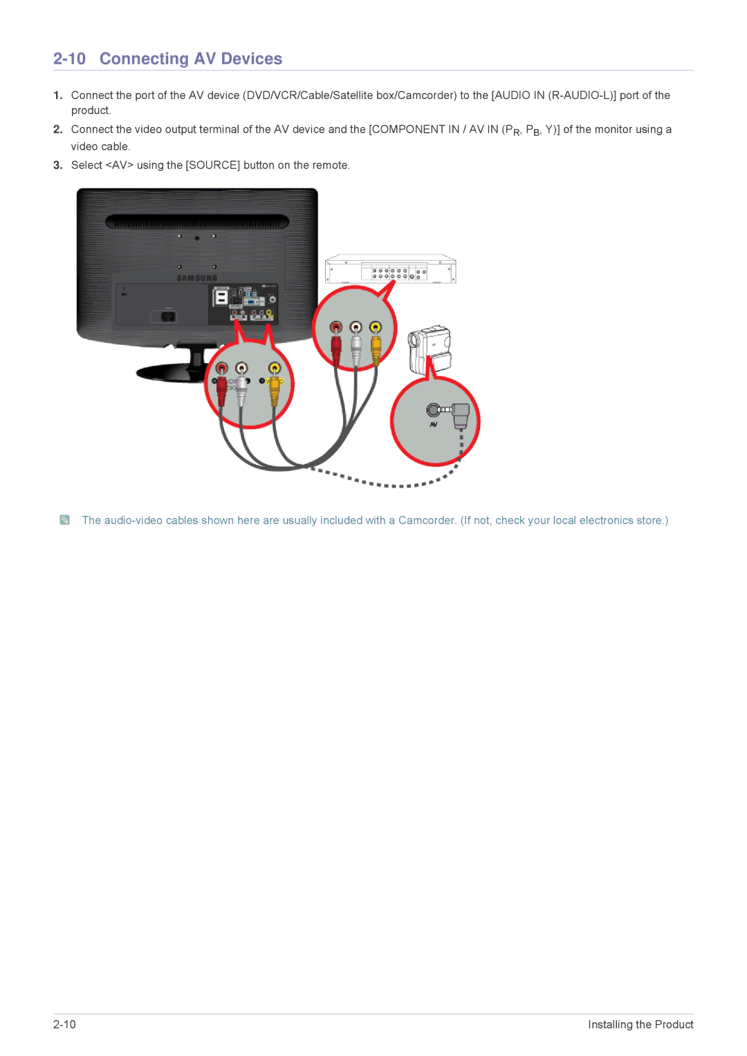 Samsung B2330HD, B2430HD, B2230HD user manual Connecting AV Devices 