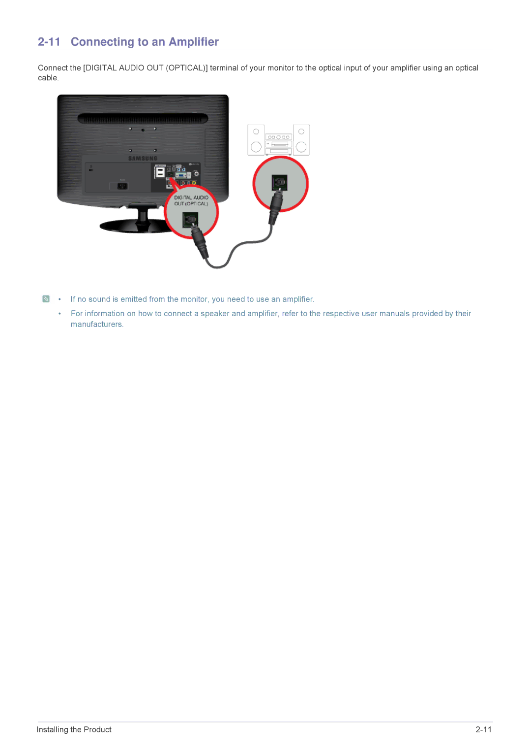 Samsung B2430HD, B2330HD, B2230HD user manual Connecting to an Amplifier 