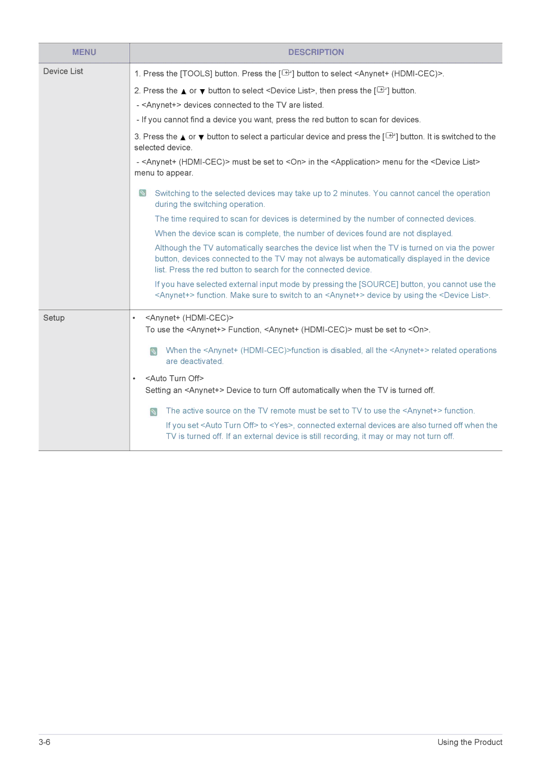 Samsung B2430HD, B2330HD, B2230HD user manual Menu Description, During the switching operation 