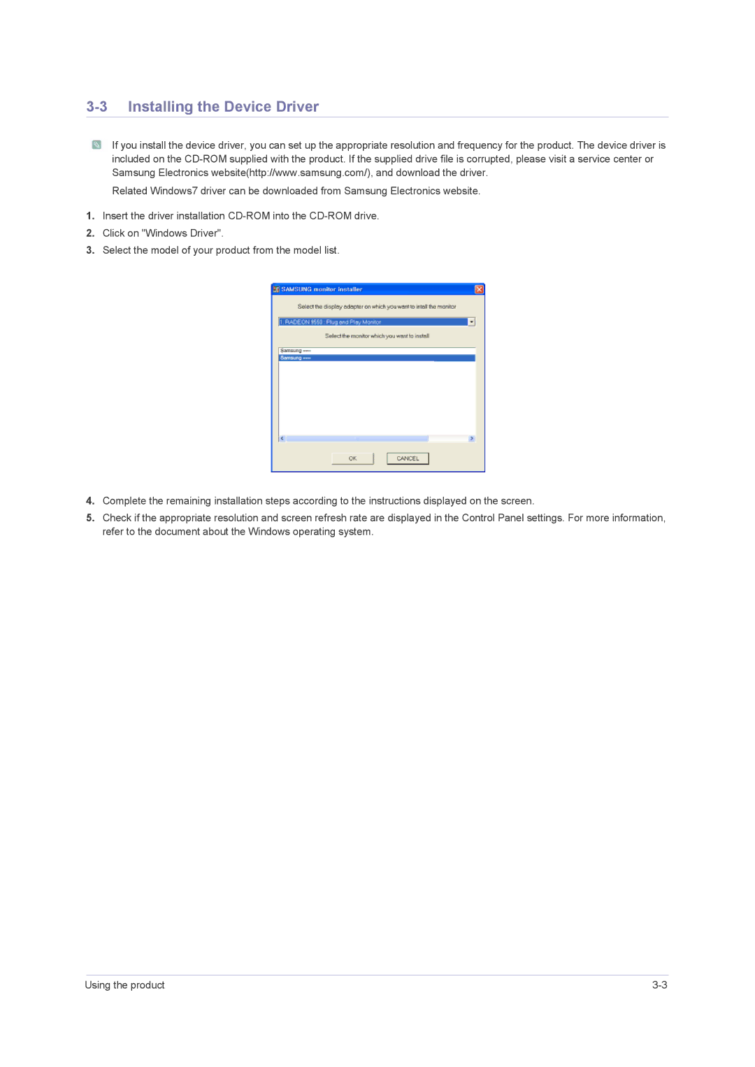 Samsung B2430H, B2330H, 2443BWT TAA1, B2230H, LS24PUHKFV/ZA user manual Installing the Device Driver 