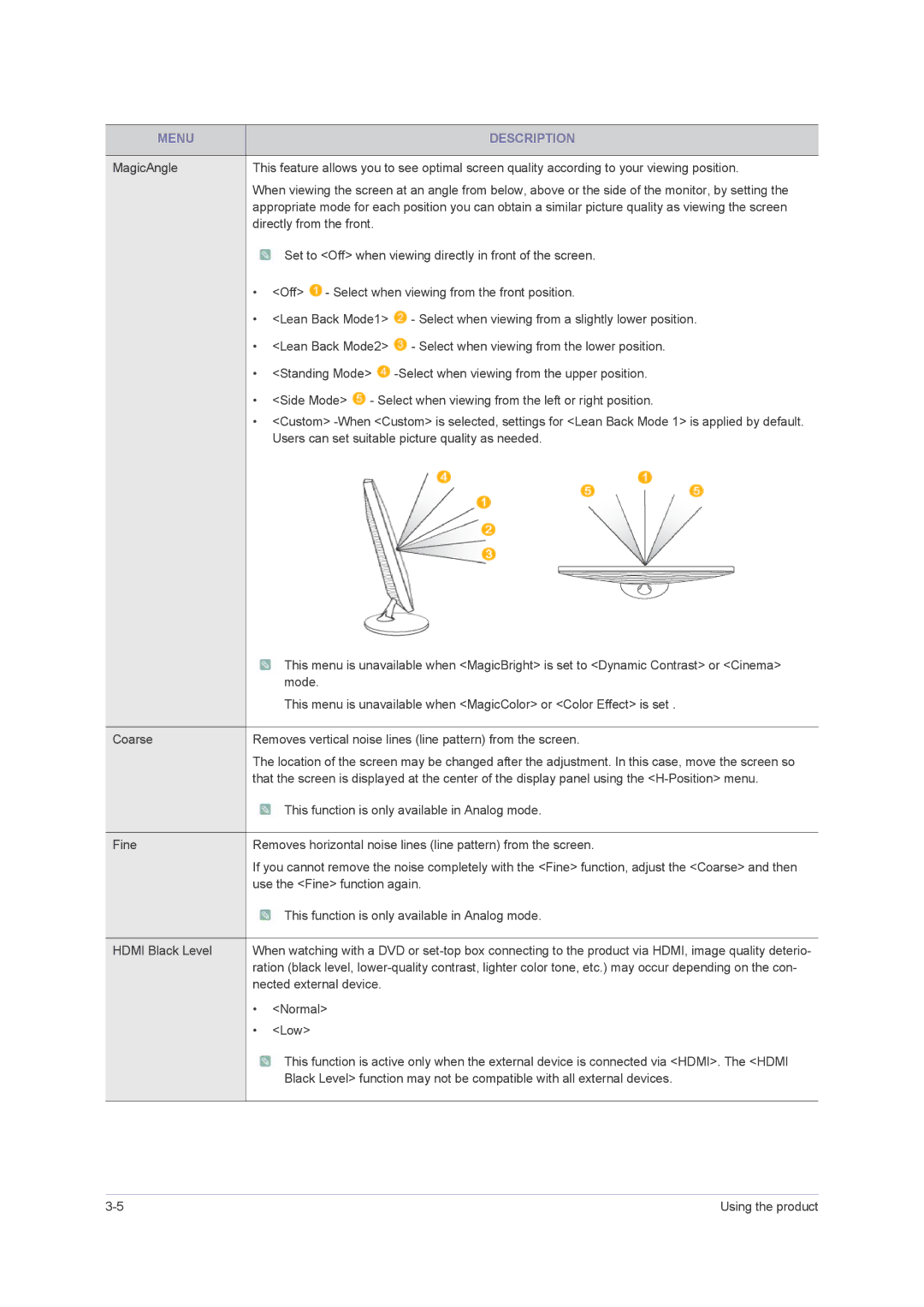 Samsung LS24PUHKFV/ZA, B2430H, B2330H, 2443BWT TAA1, B2230H user manual Menu Description 