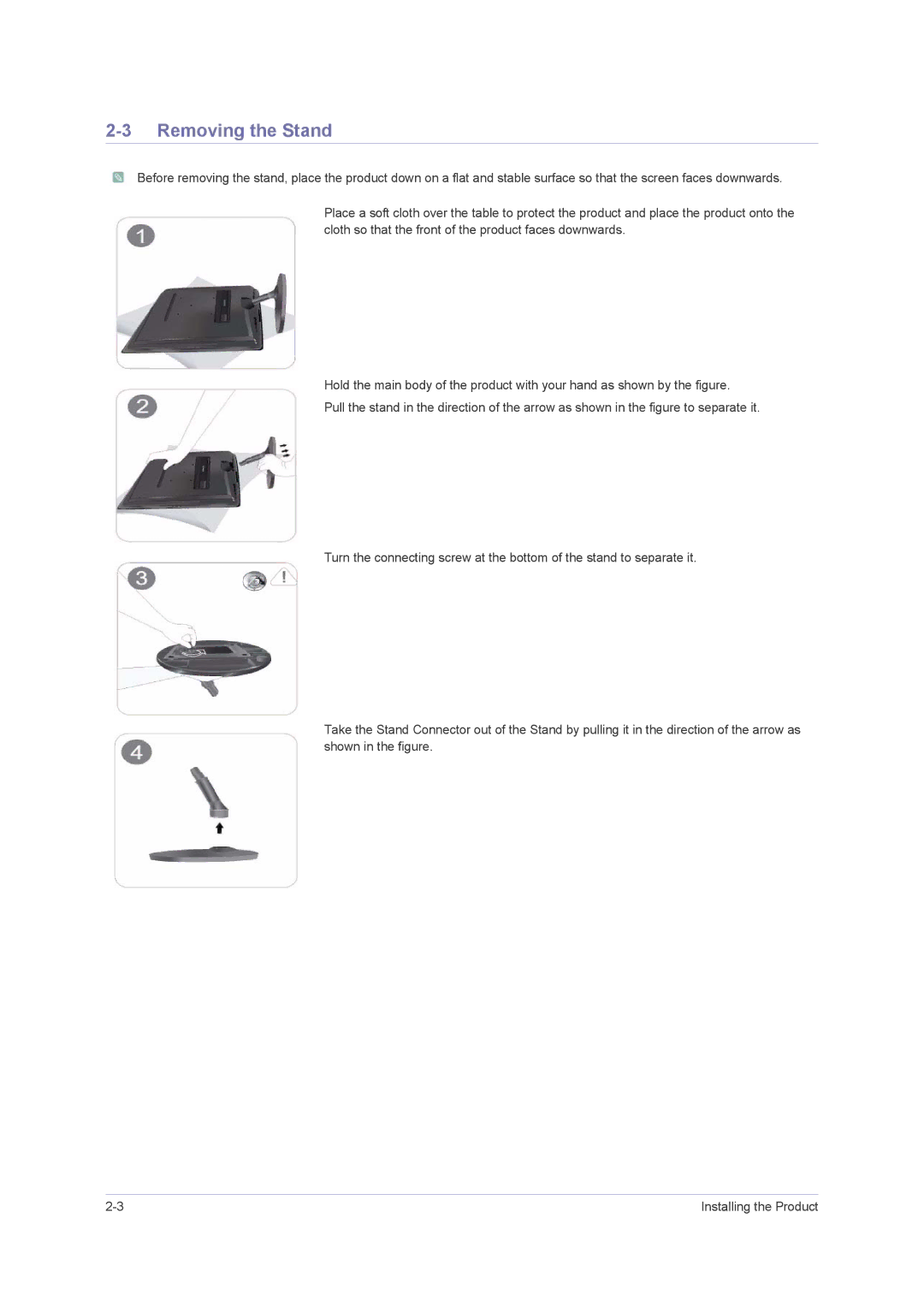 Samsung B2230H, B2430H, B2330H user manual Removing the Stand 