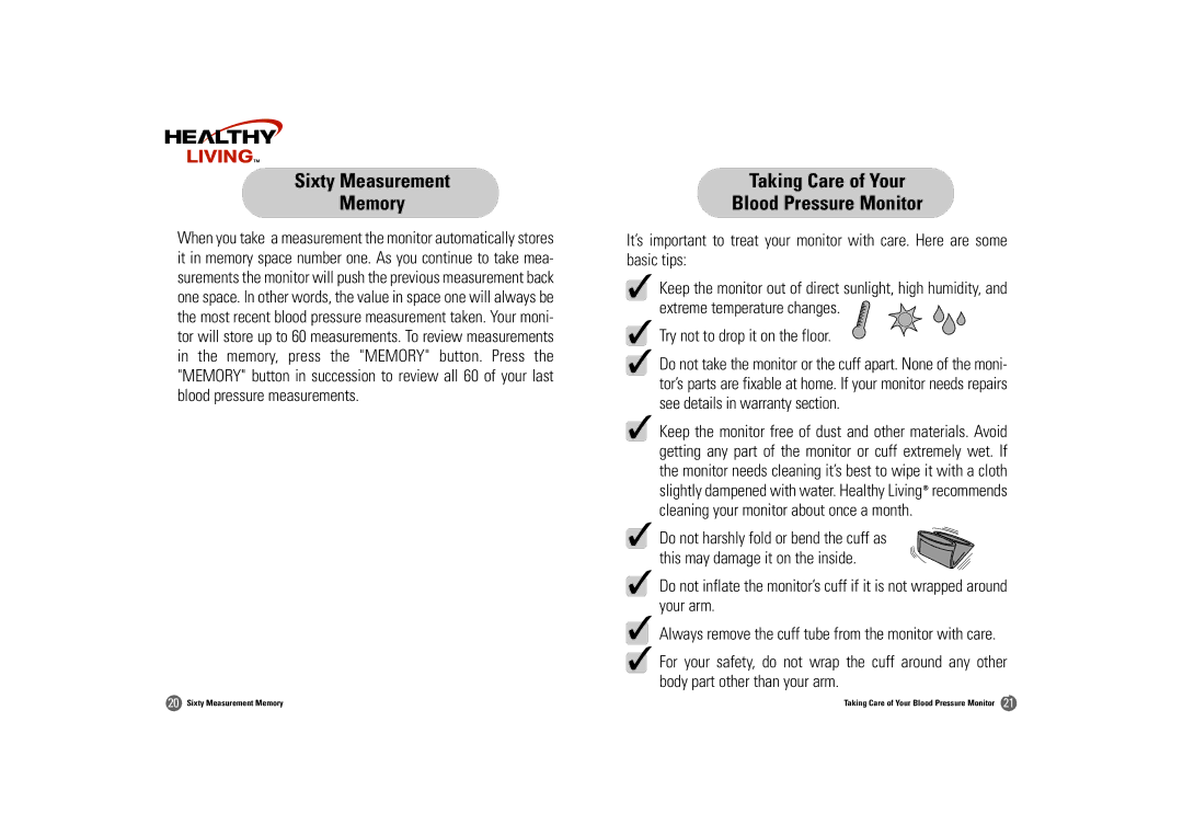 Samsung BA-507S owner manual Sixty Measurement Memory, Taking Care of Your Blood Pressure Monitor 