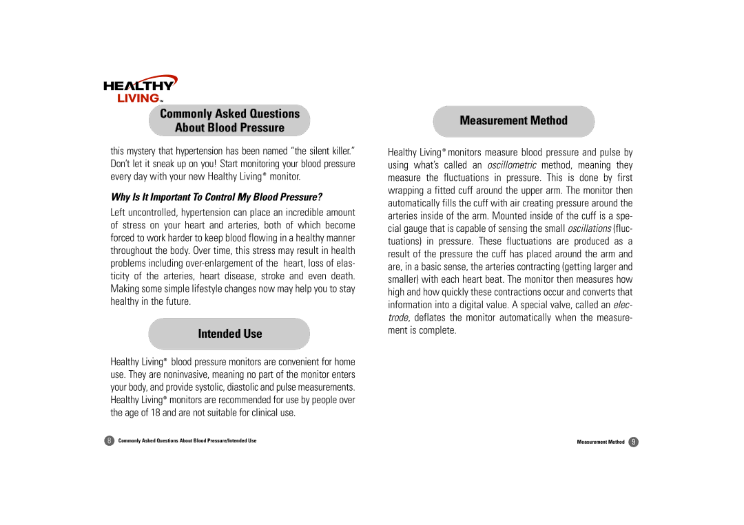 Samsung BA-507S owner manual Intended Use, Measurement Method, Why Is It Important To Control My Blood Pressure? 