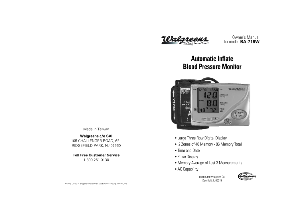 Samsung BA-716W owner manual Made in Taiwan, 800.261.0130 