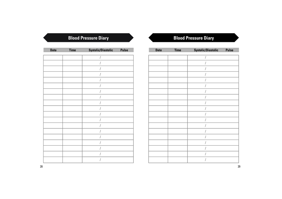 Samsung BA-716W owner manual Blood Pressure Diary 