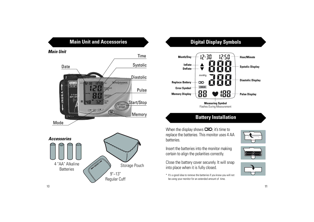 Samsung BA-716W owner manual Main Unit and Accessories Digital Display Symbols, Battery Installation, Date Mode 