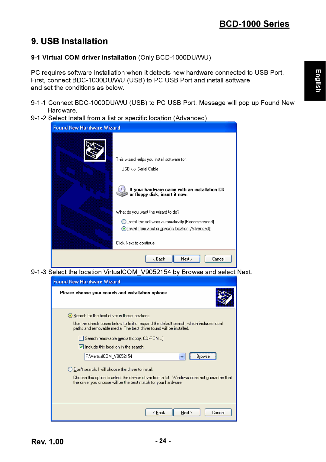 Samsung user manual BCD-1000 Series USB Installation, Virtual COM driver installation Only BCD-1000DU/WU 