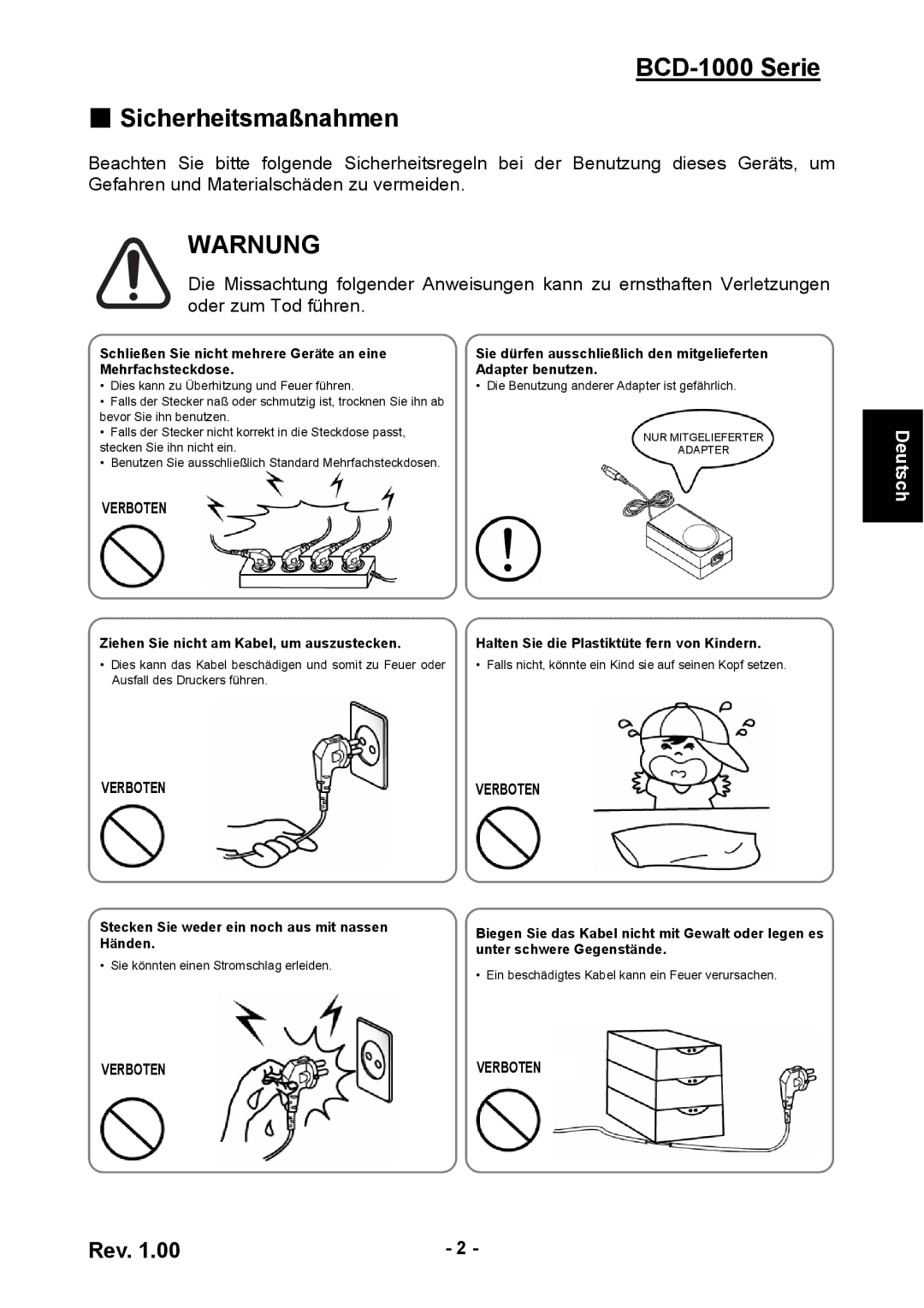 Samsung user manual BCD-1000 Serie Sicherheitsmaßnahmen, Warnung 