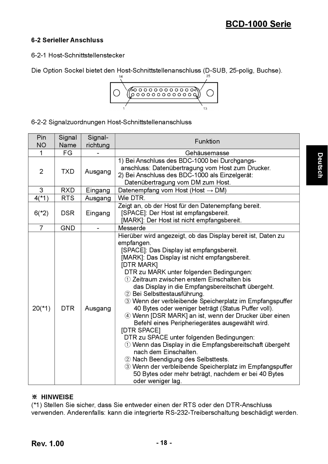 Samsung BCD-1000 user manual Serieller Anschluss 