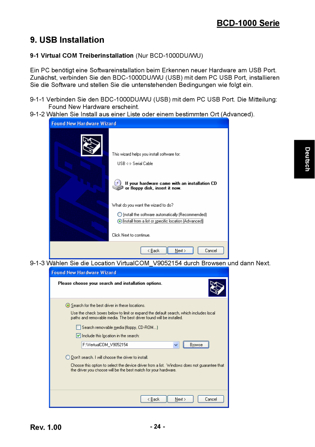 Samsung user manual BCD-1000 Serie USB Installation, Virtual COM Treiberinstallation Nur BCD-1000DU/WU 