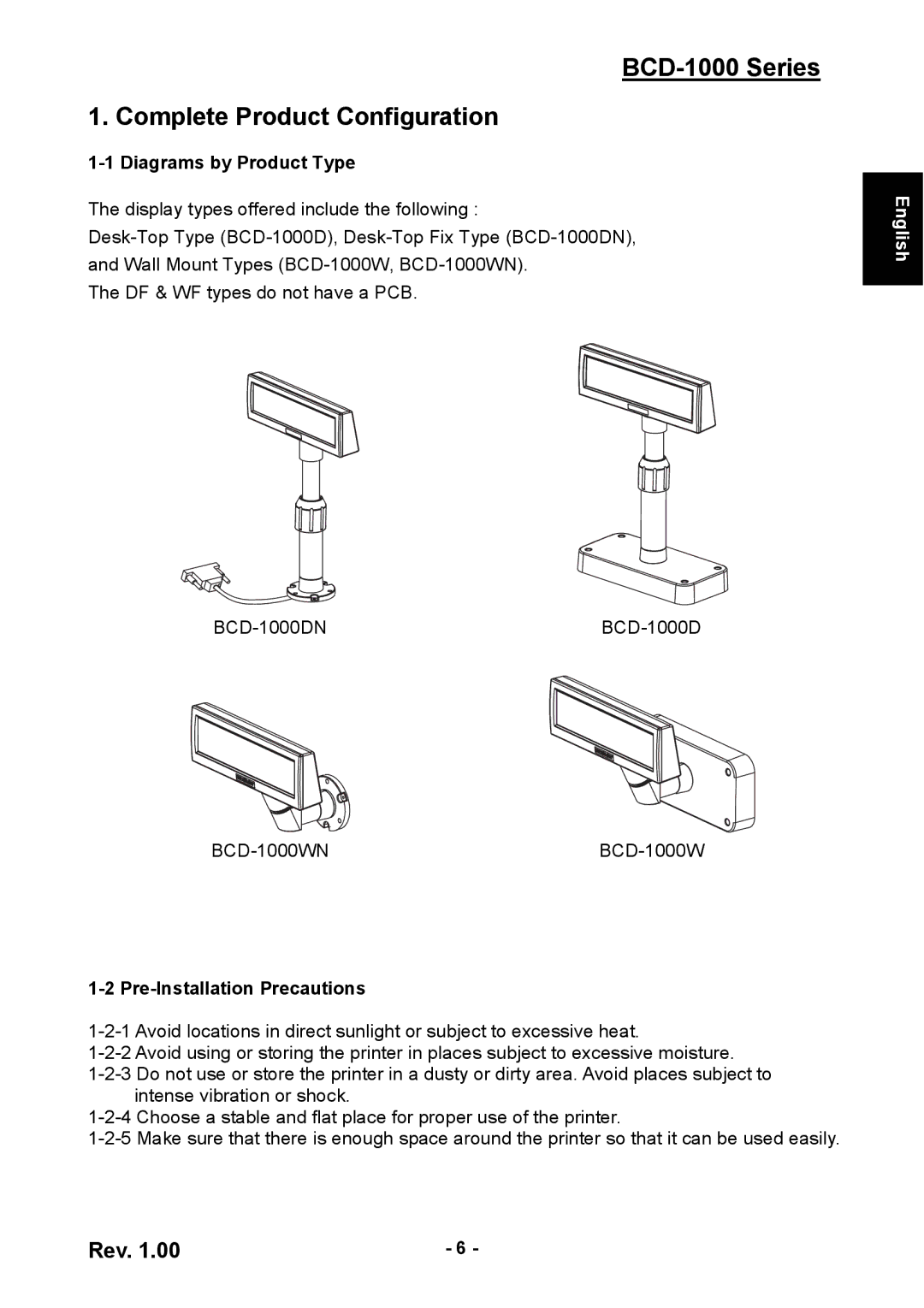 Samsung BCD-1000 Series Complete Product Configuration, Diagrams by Product Type, Pre-Installation Precautions 