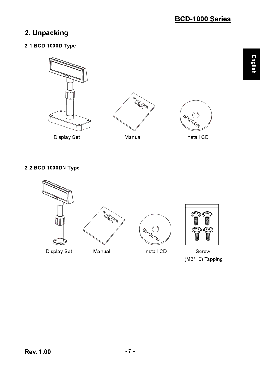 Samsung user manual BCD-1000 Series Unpacking, BCD-1000D Type, BCD-1000DN Type 